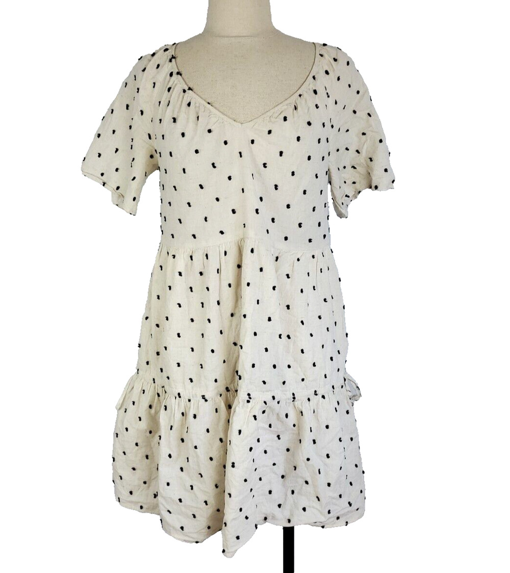 Madewell Dress Womens XXS Lorelei Cotton Linen Blend Mini Clip Dot Tiered